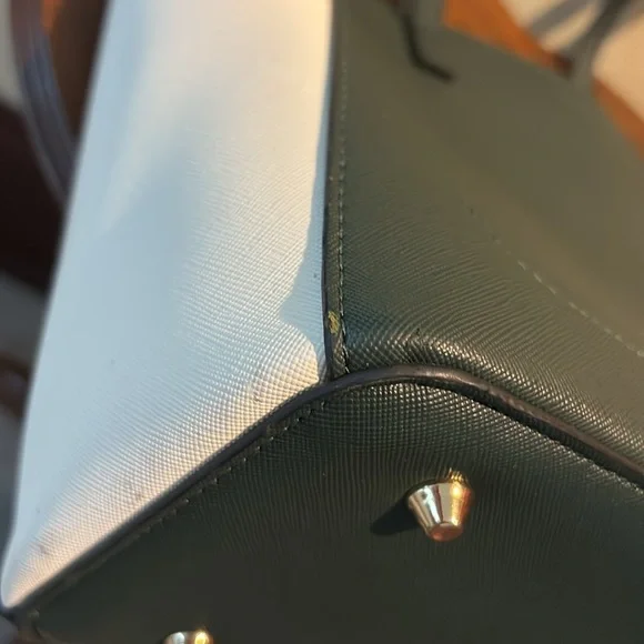 Lovevook color block tote Small tote Saffiano Hunter Green grey cream NWOT - Picture 12 of 17
